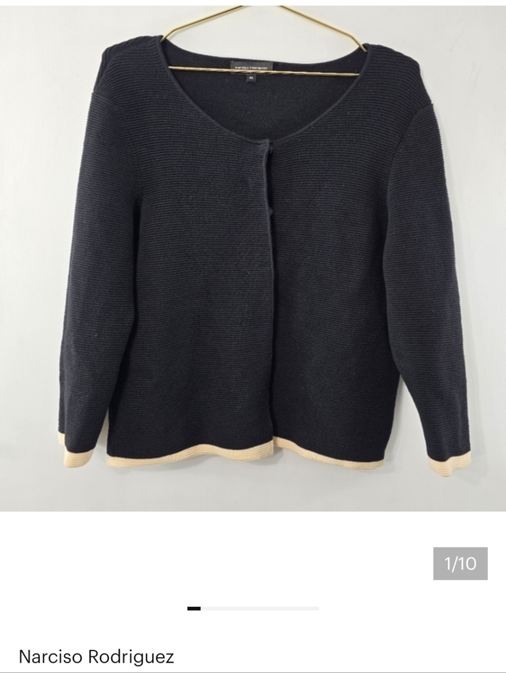 Narciso Rodriguez Merino Wool Snap Front Ribbed Cardigan Crop Sleeve EU 46 US 10